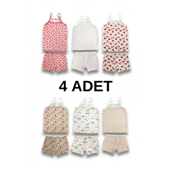 Kız Çocuk Atlet Boxer Takımı Pamuklu 4Lü Paket