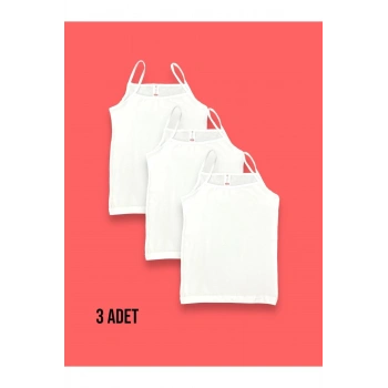İp Askılı Pamuklu Kız Çocuk Beyaz Atlet 3lü