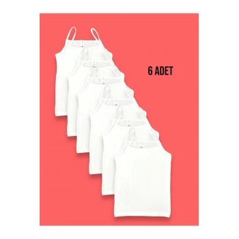 İp Askılı Pamuklu Kız Çocuk Beyaz Atlet 6lı