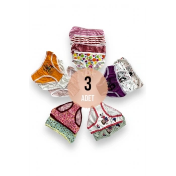 Karışık Renkli Baskılı Kız Çocuk Külot 1-2 Yaş 3lü Paket