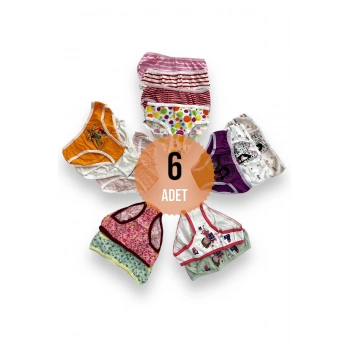 Karışık Renkli Baskılı Kız Çocuk Külot 1-2 Yaş 6lı Paket