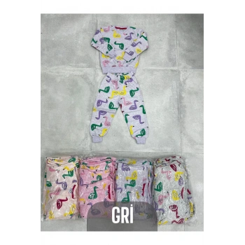 Renkli Kaz Desenli İki İplik Kız Çocuk Pijama Takımı