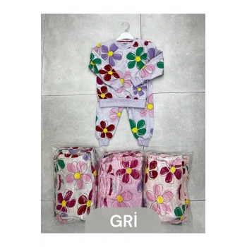 Renkli Çiçek Desenli İki İplik Kız Çocuk Pijama Takımı