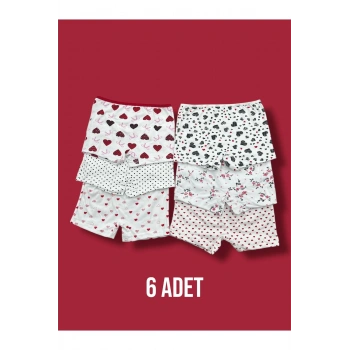 Karışık Desenli Kız Çocuk Boxer 6lı