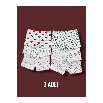 Karışık Desenli Kız Çocuk Boxer 3lü