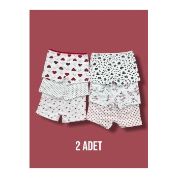 Karışık Desenli Kız Çocuk Boxer 2li