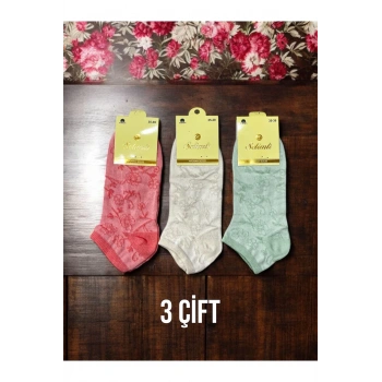 Pamuklu Kabartmalı Patik/Bilek/Kısa Kadın Çorap 3lü