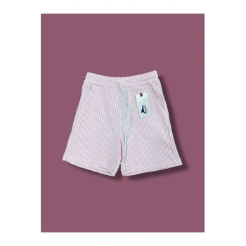 Çizgili Pamuklu Cepli Kadın Şort