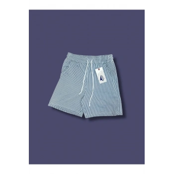 Çizgili Pamuklu Cepli Kadın Şort