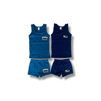 Karışık Baskılı Erkek Çocuk Atlet Boxer Şort Takım 2li Paket
