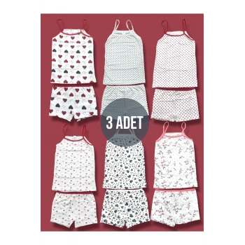 Kız Çocuk Atlet Boxer Takımı Pamuklu 3lü Paket