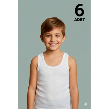 Ekonomik Erkek Çocuk Pamuklu Atlet 6lı Paket - Beyaz