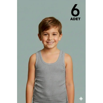 Ekonomik Erkek Çocuk Pamuklu Atlet 6lı Paket - Gri