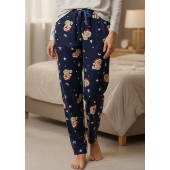 İpeksi Dokulu Süet Pijama Altı Şapkalı Ayıcıklı