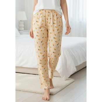 İpeksi Dokulu Süet Pijama Altı Limon Desenli