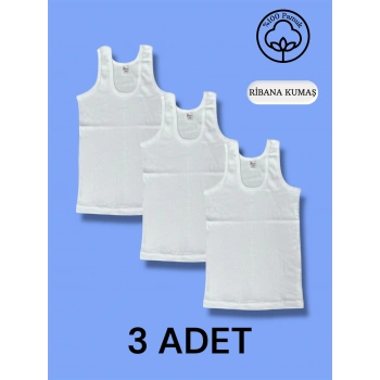 Yüksek Kalite Erkek Çocuk Pamuk Ribana Atlet Oval Yaka 3lü Paket