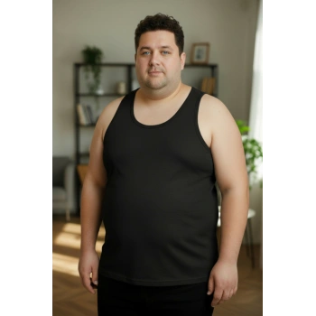 Büyük Beden Pamuklu Erkek Atleti 12li Paket - Siyah