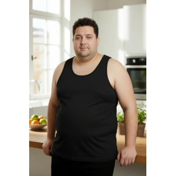 Büyük Beden Pamuklu Erkek Atleti 6lı Paket - Siyah