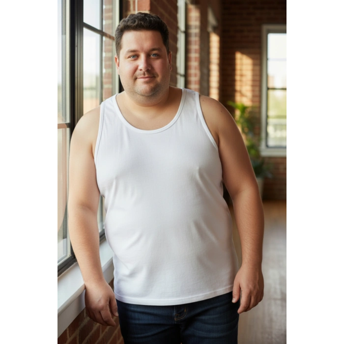 Büyük Beden Pamuklu Erkek Atleti 12li Paket - Beyaz