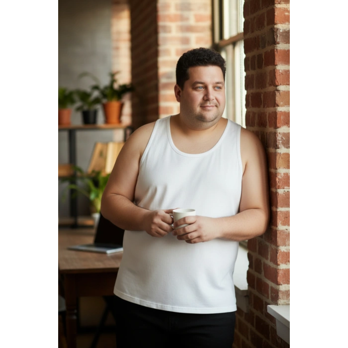 Büyük Beden Pamuklu Erkek Atleti 12li Paket - Beyaz