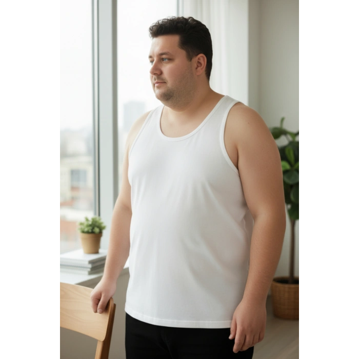 Büyük Beden Pamuklu Erkek Atleti 6lı Paket - Beyaz