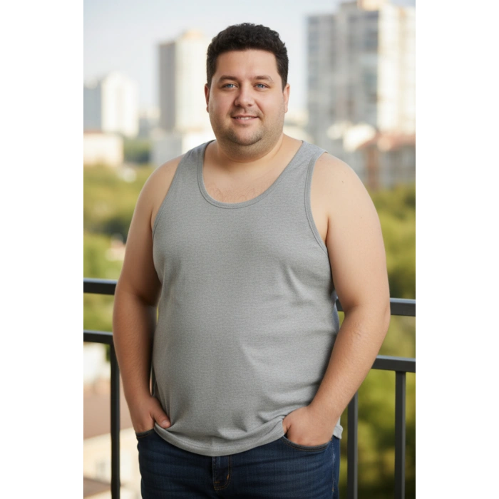 Büyük Beden Pamuklu Erkek Atleti 6lı Paket - Gri