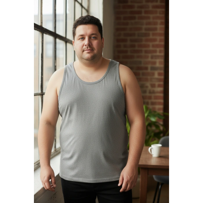 Büyük Beden Pamuklu Erkek Atleti 6lı Paket - Gri