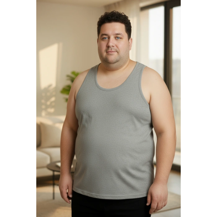 Büyük Beden Pamuklu Erkek Atleti 12li Paket - Gri