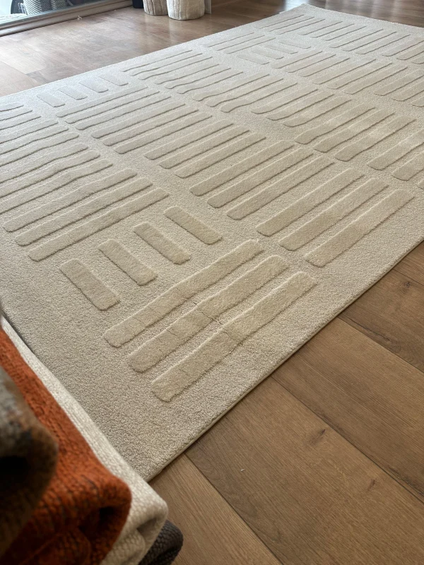 Destan Halı Pure Lines Robot Süpürgeye Uygun Modern Desenli Kolay Temizlenebilir Salon Halısı A2383B Bej