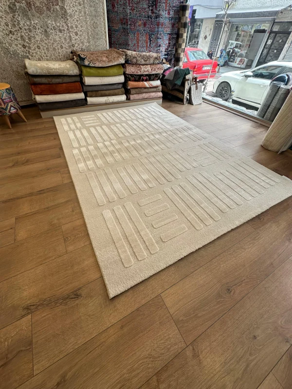 Destan Halı Pure Lines Robot Süpürgeye Uygun Modern Desenli Kolay Temizlenebilir Salon Halısı A2383B Bej