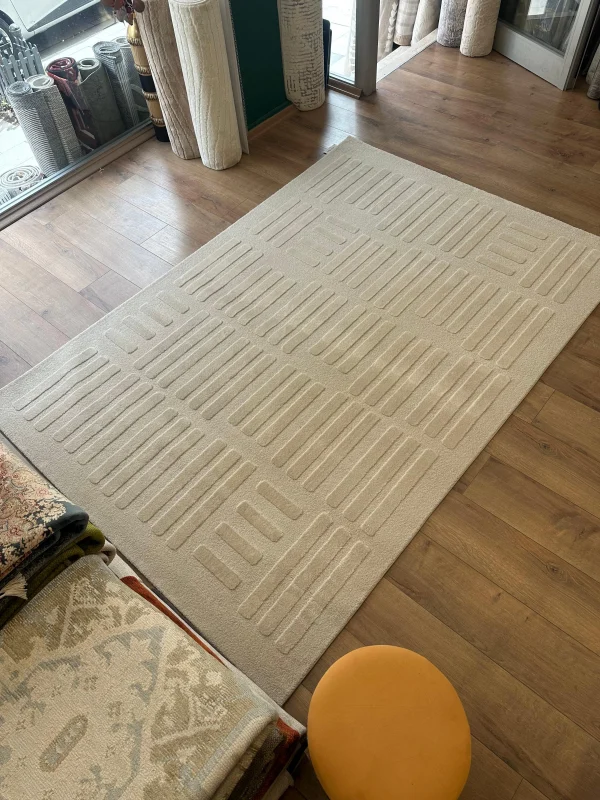 Destan Halı Pure Lines Robot Süpürgeye Uygun Modern Desenli Kolay Temizlenebilir Salon Halısı A2383B Bej