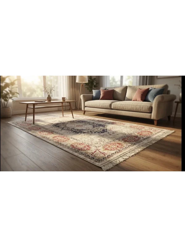 DESTAN Asude 01 Vintage El Dokuma Motifli 100 Tarak Özel Tezgah Makine Halısı