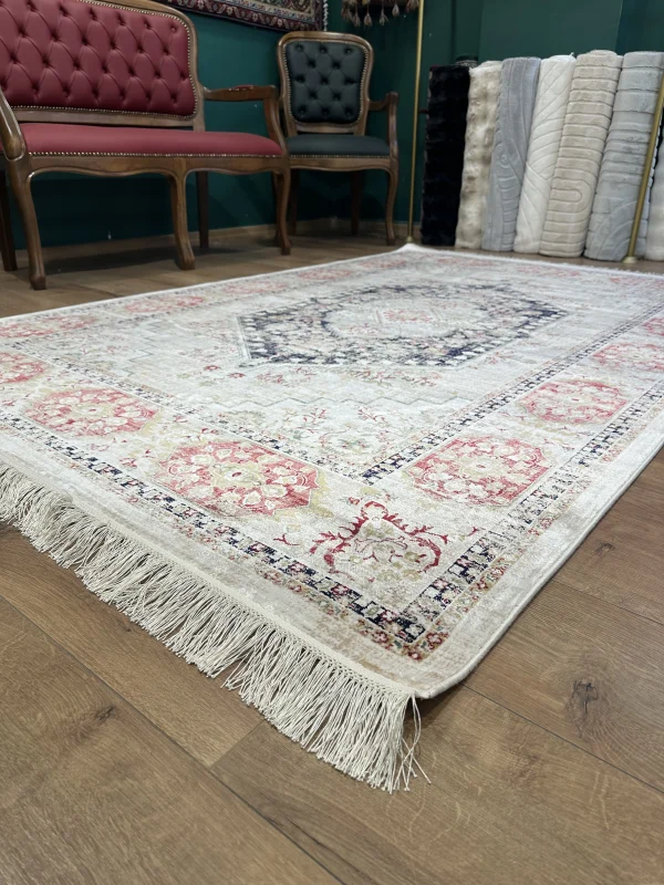 DESTAN Asude 01 Vintage El Dokuma Motifli 100 Tarak Özel Tezgah Makine Halısı