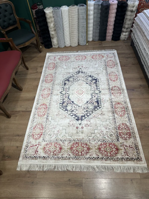 DESTAN Asude 01 Vintage El Dokuma Motifli 100 Tarak Özel Tezgah Makine Halısı