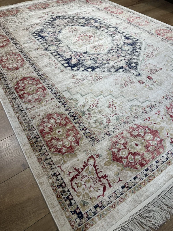 DESTAN Asude 01 Vintage El Dokuma Motifli 100 Tarak Özel Tezgah Makine Halısı