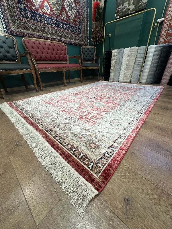 DESTAN Asude 02 Vintage El Dokuma Motifli 100 Tarak Özel Tezgah Makine Halısı