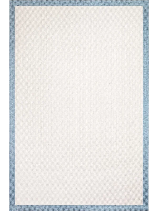 Destan Natura Sisal Bordürlü Özel Ölçü Tam Çerçeveli Jüt Sisal Modern Halı Ntr16 Mavi-Krem