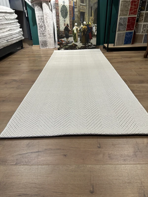 Destan Sisal Plus Özel Ölçü Jüt Sisal Modern Mutfak Salon Koridor Halısı Krem