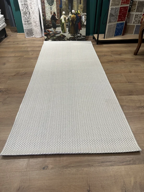 Destan Sisal Plus Özel Ölçü Jüt Sisal Modern Mutfak Salon Koridor Halısı Düz Krem