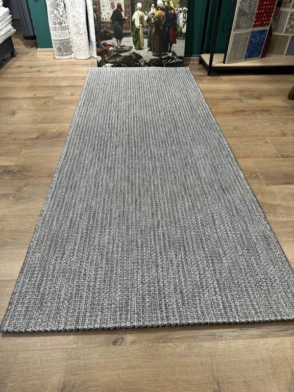 Destan Sisal Plus Özel Ölçü Jüt Sisal Modern Mutfak Salon Koridor Halısı Düz Gri