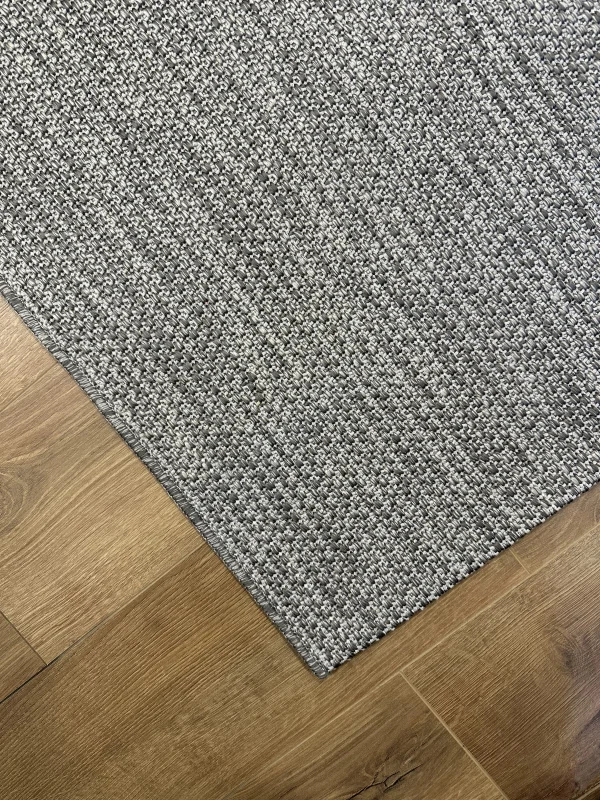 Destan Sisal Plus Özel Ölçü Jüt Sisal Modern Mutfak Salon Koridor Halısı Düz Gri