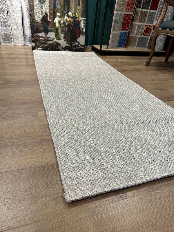 Destan Sisal Plus Özel Ölçü Jüt Sisal Modern Mutfak Salon Koridor Halısı Düz Vizon
