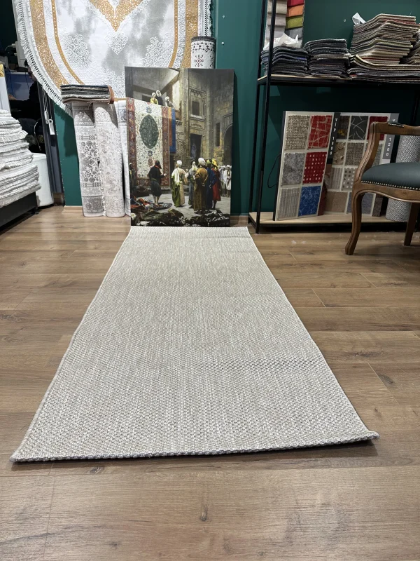 Destan Sisal Plus Özel Ölçü Jüt Sisal Modern Mutfak Salon Koridor Halısı Düz Vizon