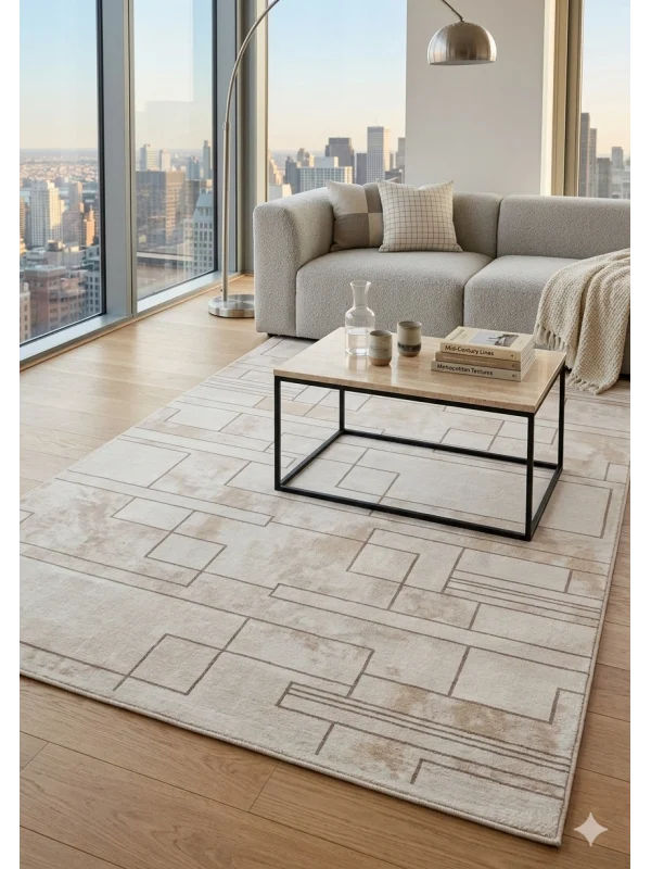 Destan Halı Quasar Yumuşak ve Parlak Tuşeli Modern Salon Halısı 5502 bej