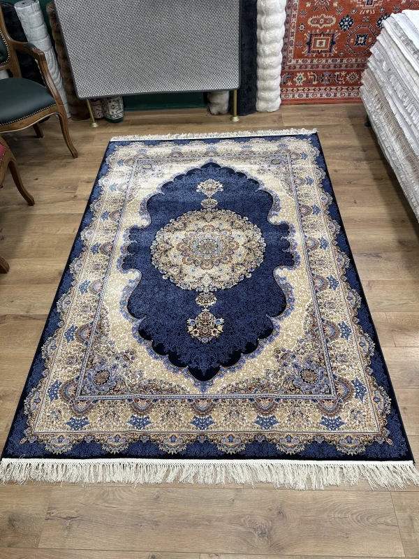 Tuğra halı Dolmabahçe Lacivert Etnik Modern Salon Halısı