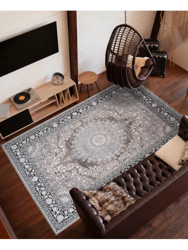 Dolce Vita Halı 100 Tarak Bambu El-Hamra 8453 Charcoal Modern Salon Halısı