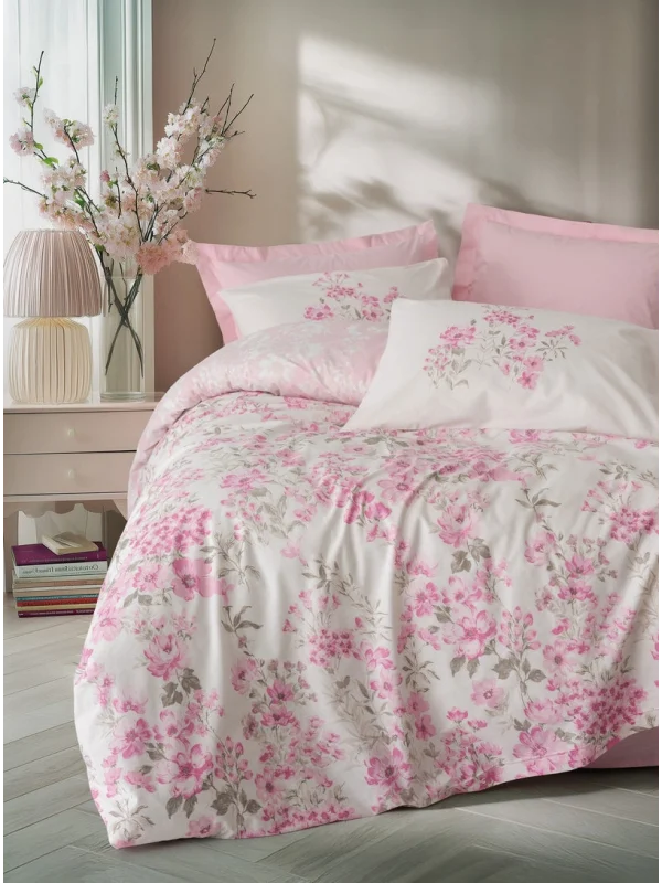 Cottonbox Modeline Ranforce Floren Pembe Çift Kişilik Nevresim Takımı