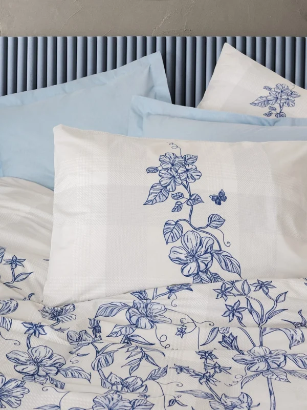 Cottonbox Modeline Ranforce Linora Mavi Çift Kişilik Nevresim Takımı