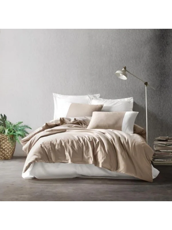 Cottonbox Plain Ranforce Vizon-Krem Tek Kişilik Nevresim Takımı