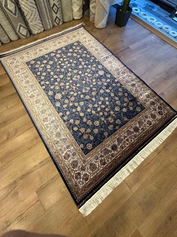 Destan Exclusive Modal İpek 120 Tarak Klasik Makine Halısı Mavi